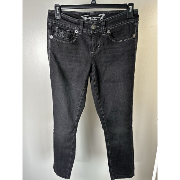 Seven7 Jeans Women's Size 8 Skinny Dark Wash Five Pockets Stretch Denim Black - Picture 2 of 13